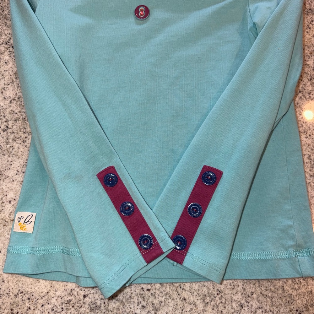 Girls Light Teal Long Sleeve Top with Button Detail - Picture 4 of 4
